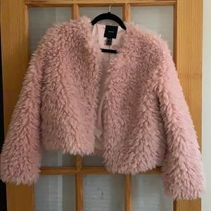 Pink fuzzy crop jacket